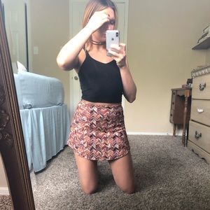 Zara Patterned Skirt Red Orange Aztec Fabric